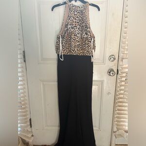 Elegant Leopard Print and Black Jumpsuit